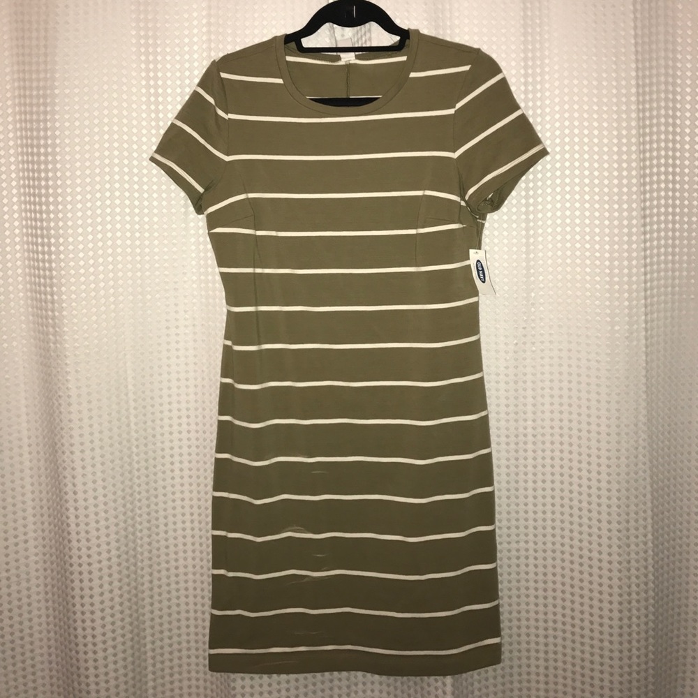 Olive green and White striped dress