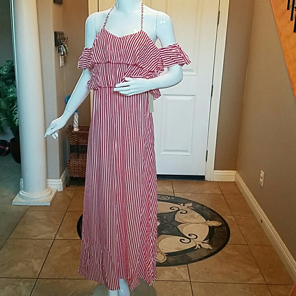 Halter, off-shoulder maxi dress