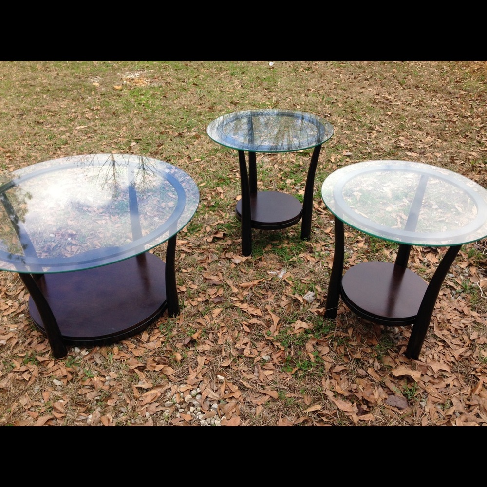 Glass Coffee Table with 2 Glass End Tables.