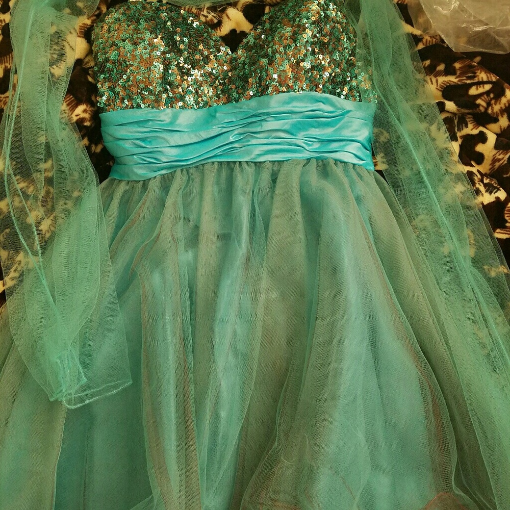 Turquoise and brown prom dress