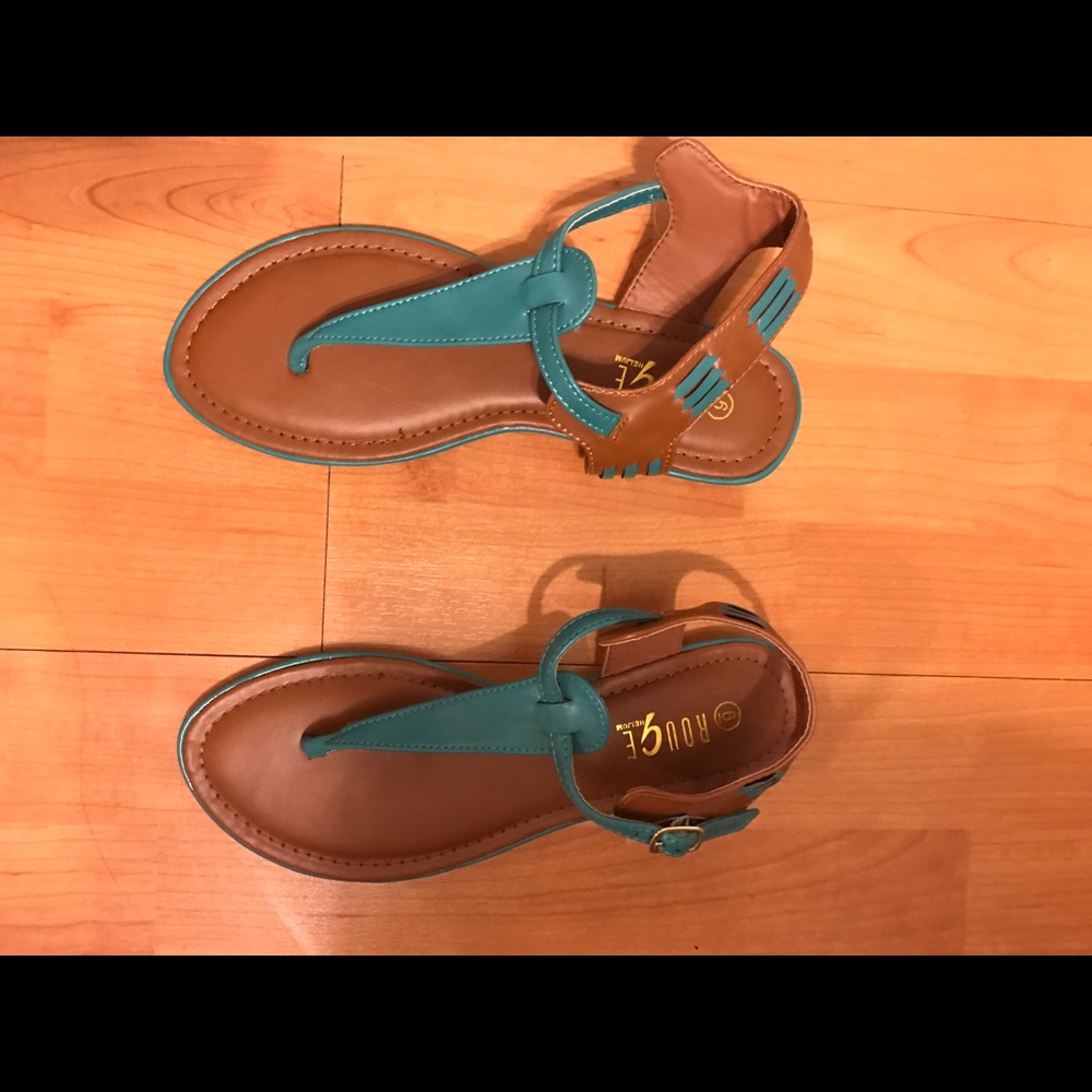 Aqua and brown sandals