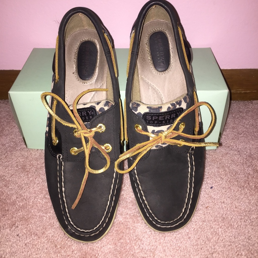 Black and leopard sperrys