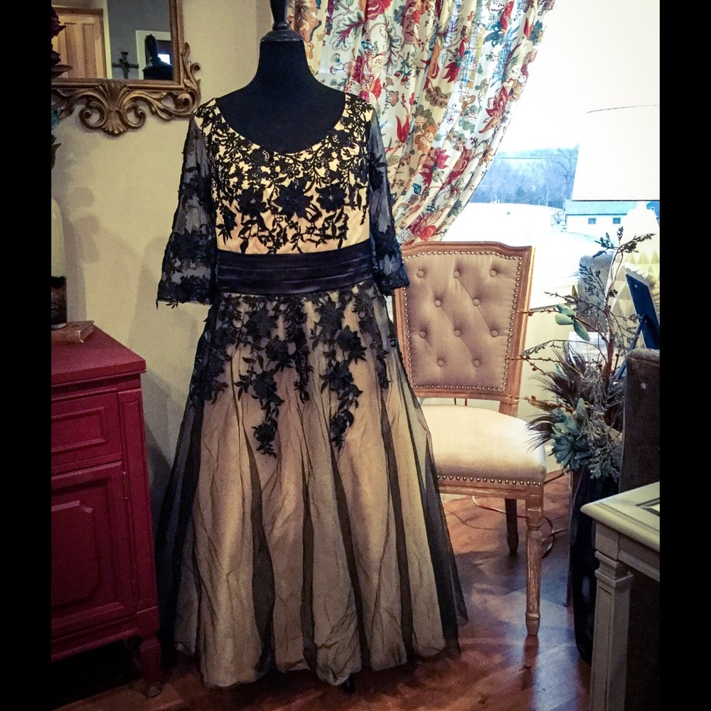 Gorgeous Black & Tan Lace Gown
