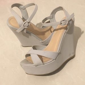 Off white/light grey ankle strap platform wedge