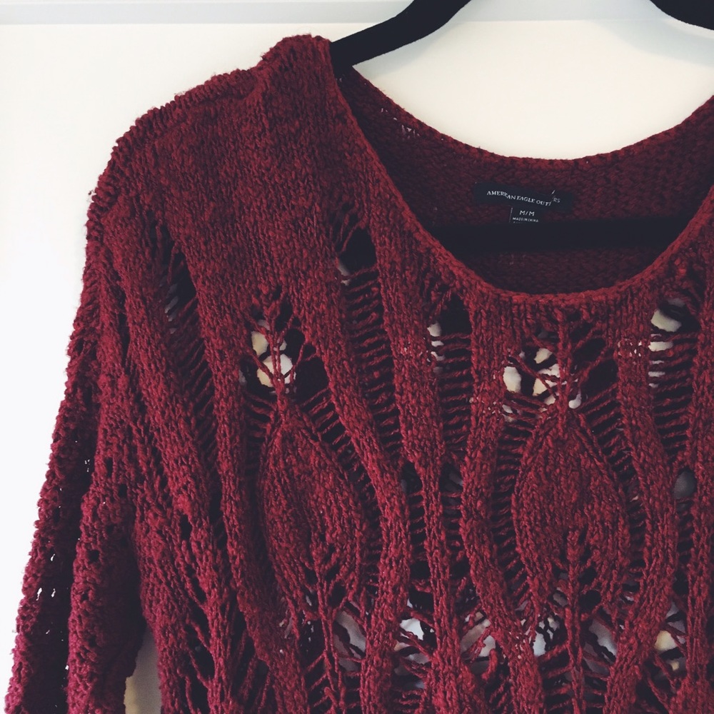 AEO Burgundy Open Knit Sweater