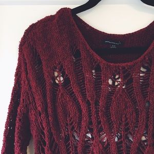 AEO Burgundy Open Knit Sweater
