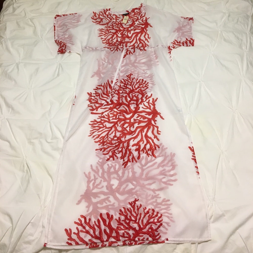 Talbots sheer coral patterned swim cover up