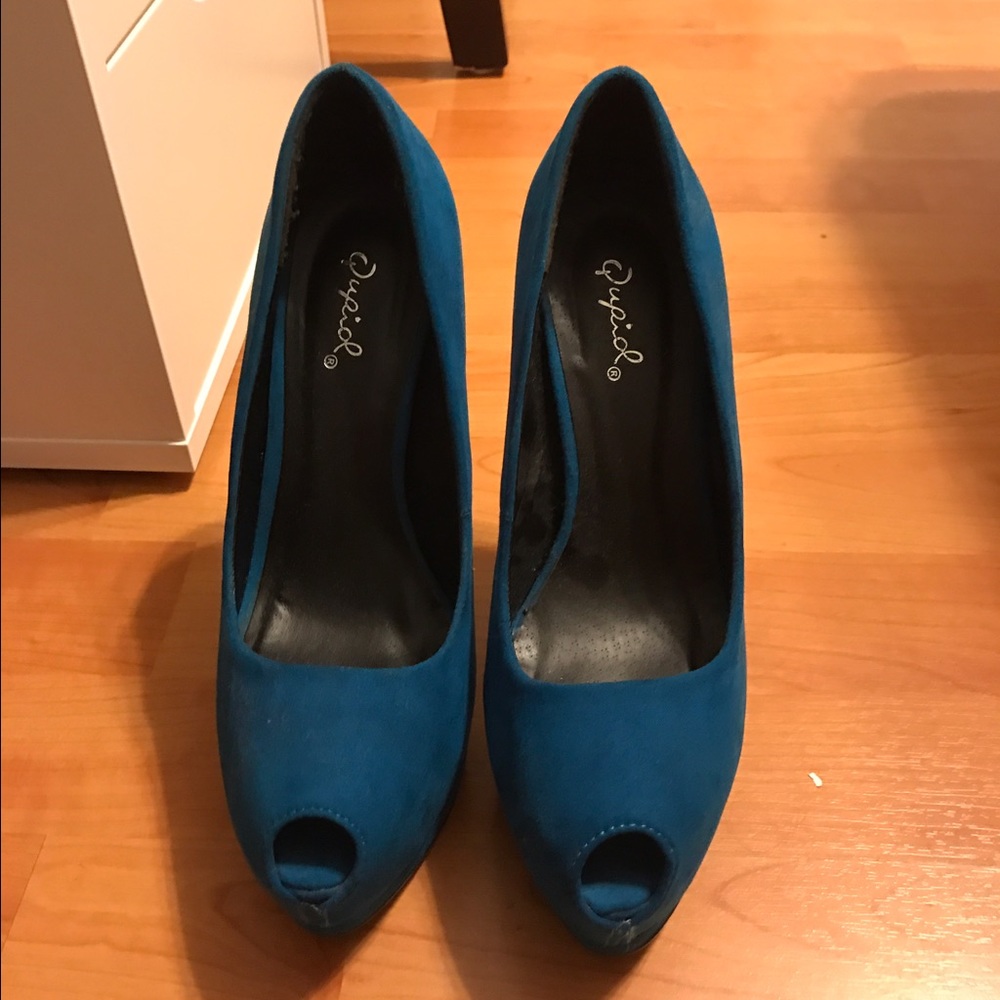 Qupid Dark Aqua Suede heels