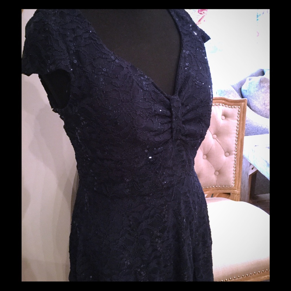 Navy Blue Sparkle & Lace Dress