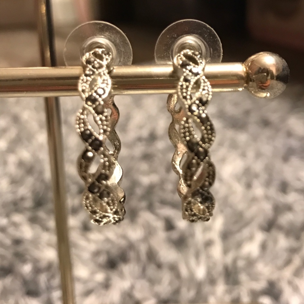 Silver with black rhinestone earrings
