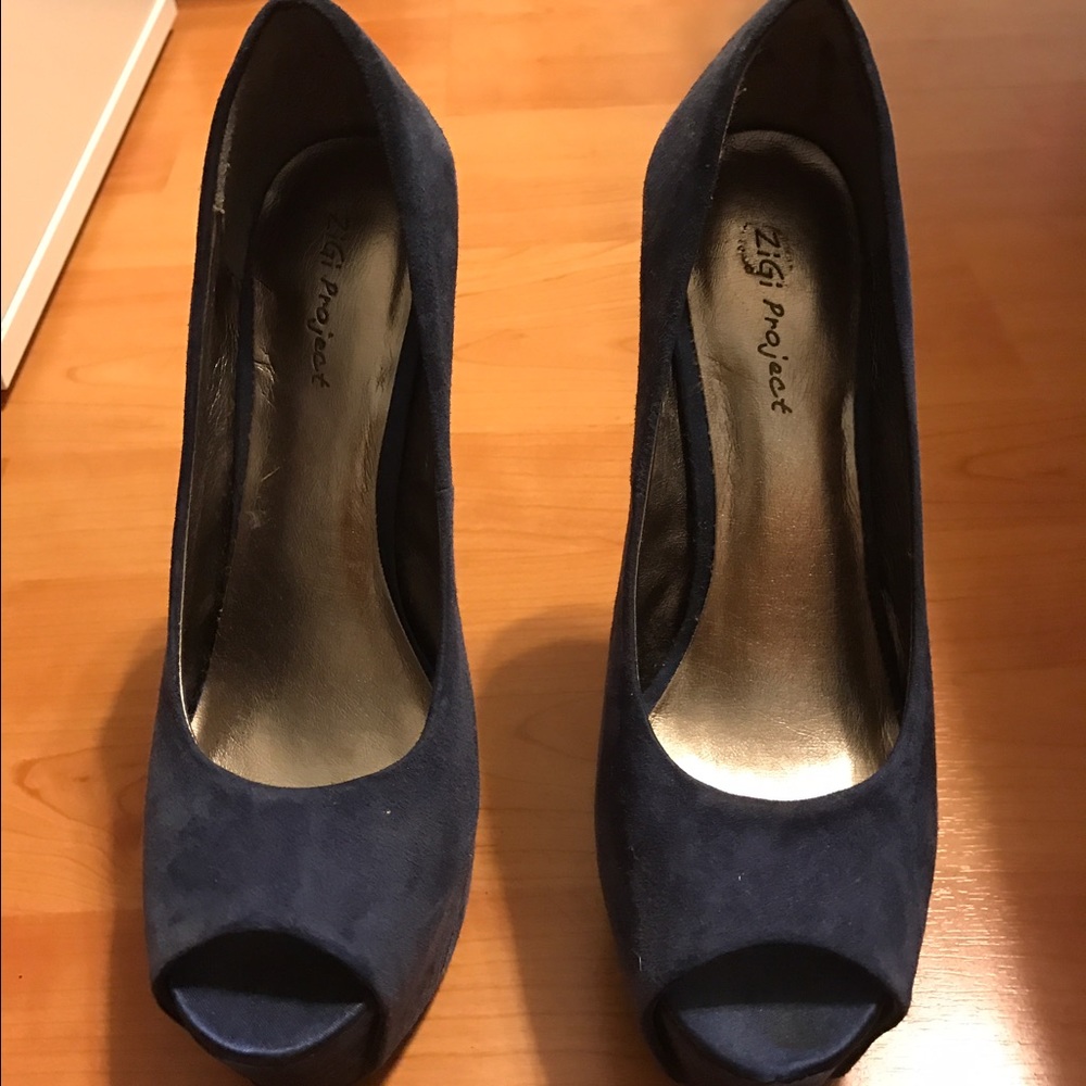 Blue Peep Toe Platform Heels from Bakers