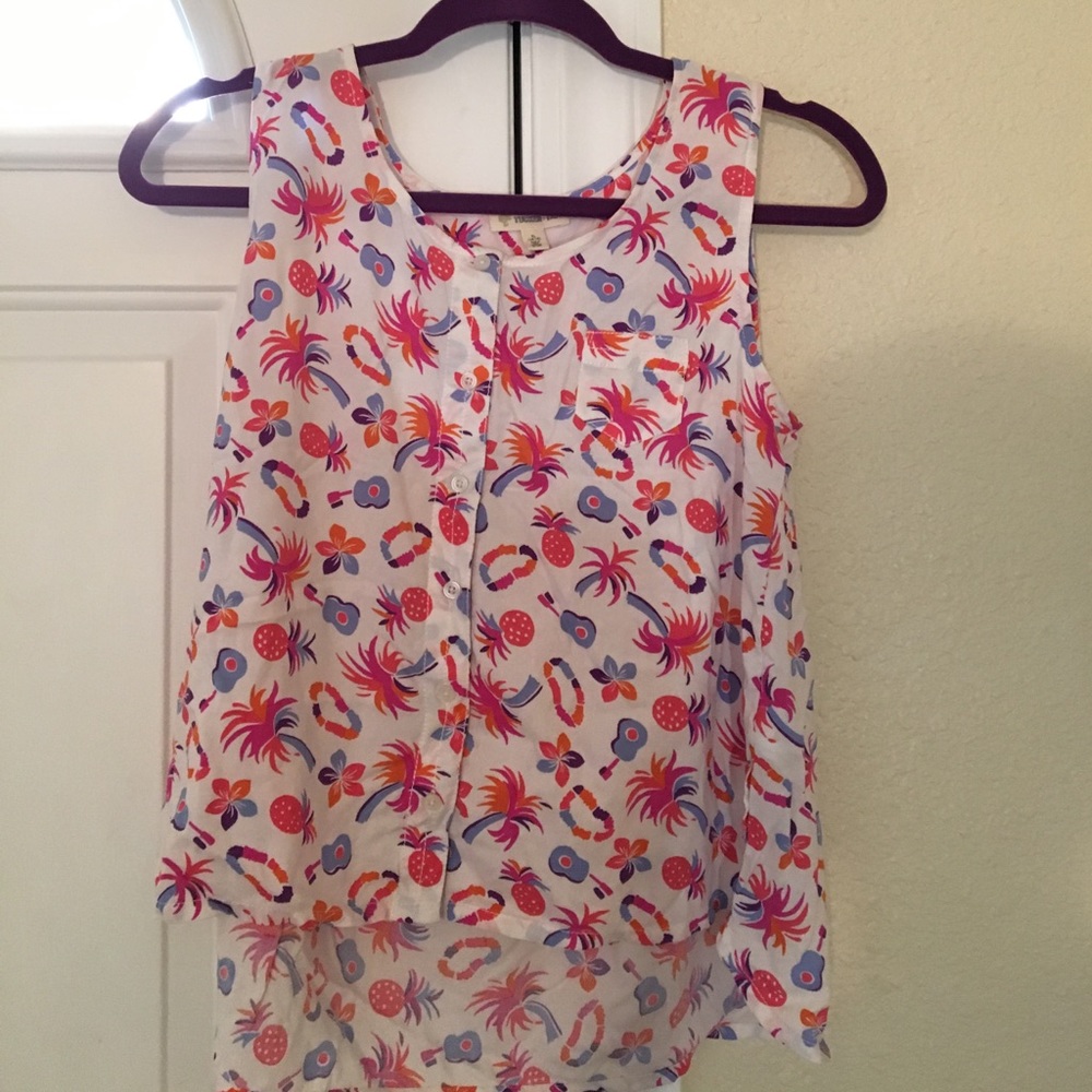 Tropical/Hawaiian Pattered Girls button down Tank