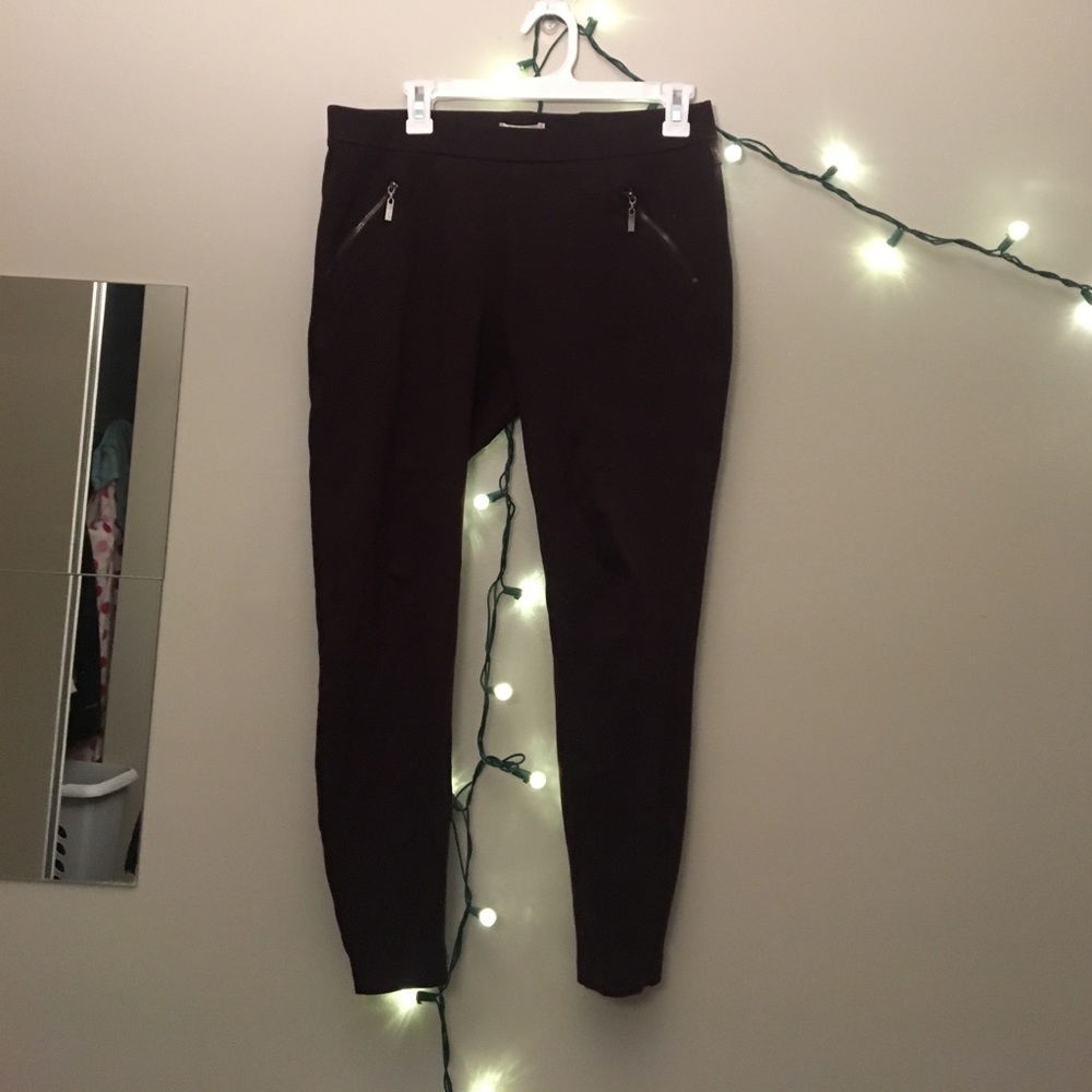 Maroon Leggings with Zippers