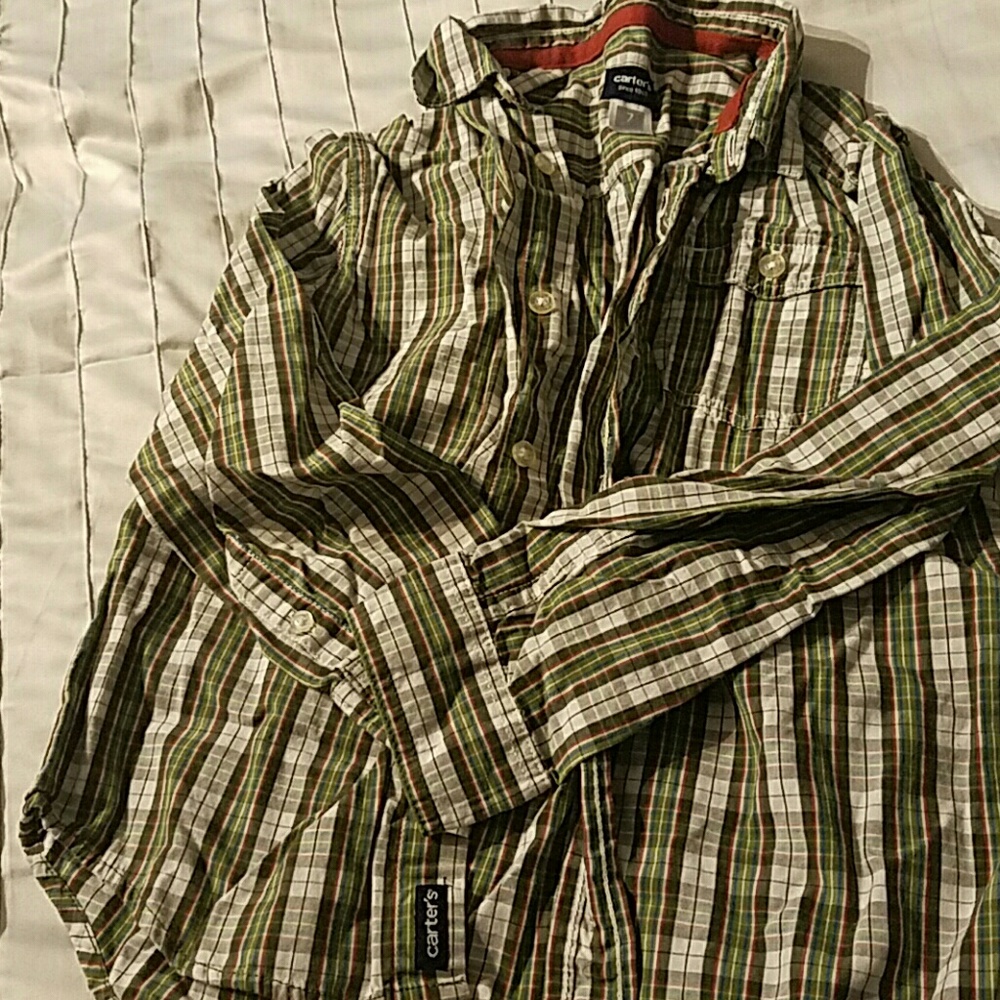 Bots red green and white long sleeve plaid