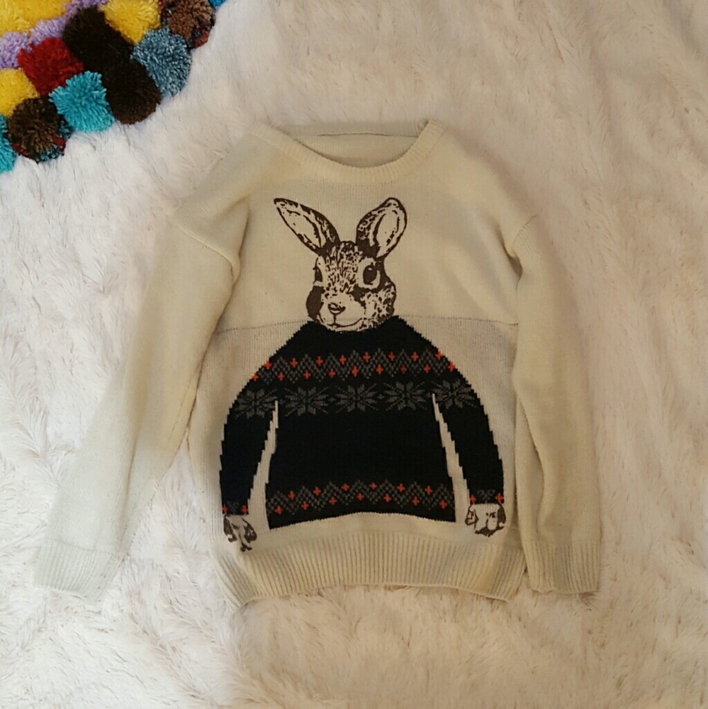 Retro Cartoon Rabbit Loose Sweater, Pullover - Picture 2 of 4