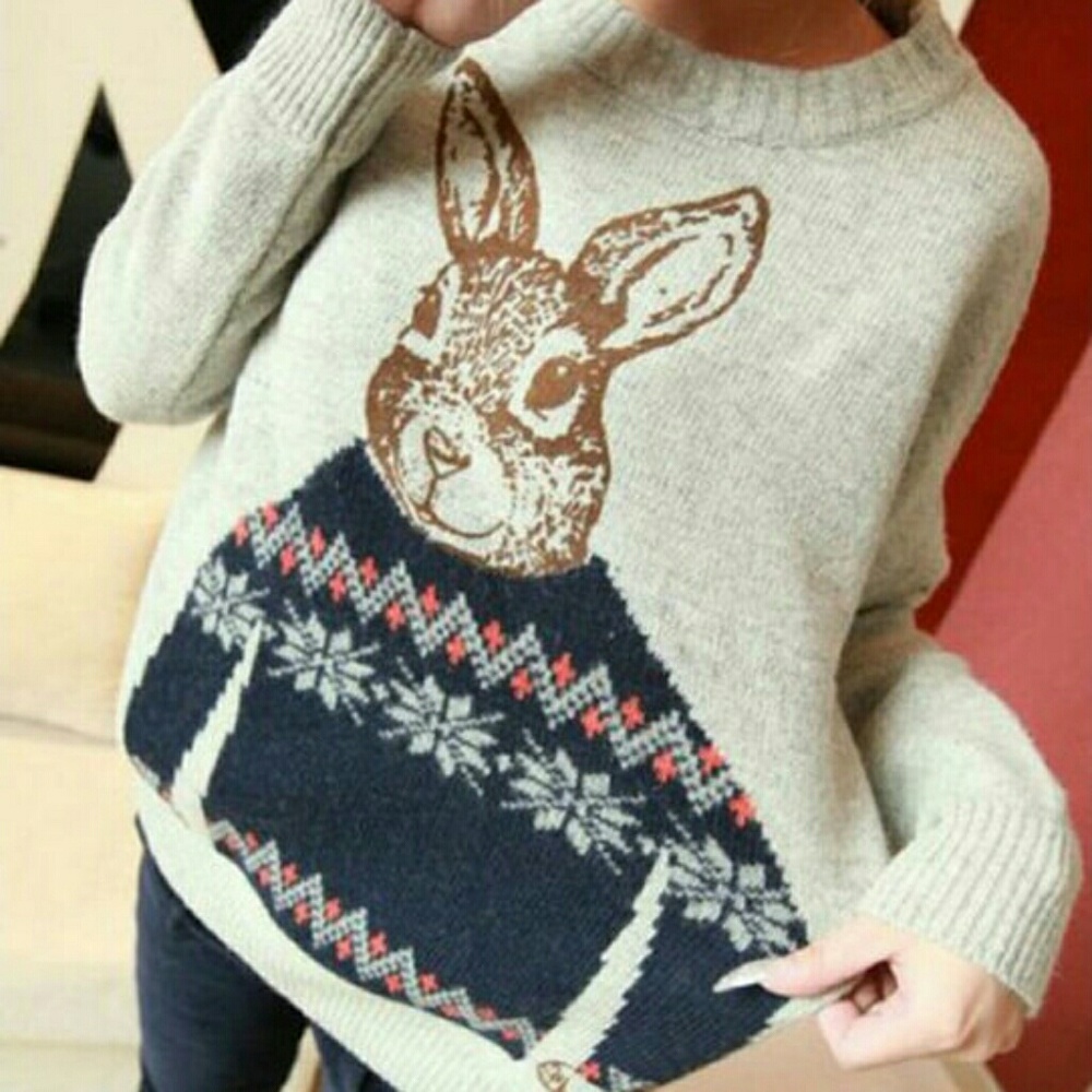 Retro Cartoon Rabbit Loose Sweater, Pullover - Picture 3 of 4
