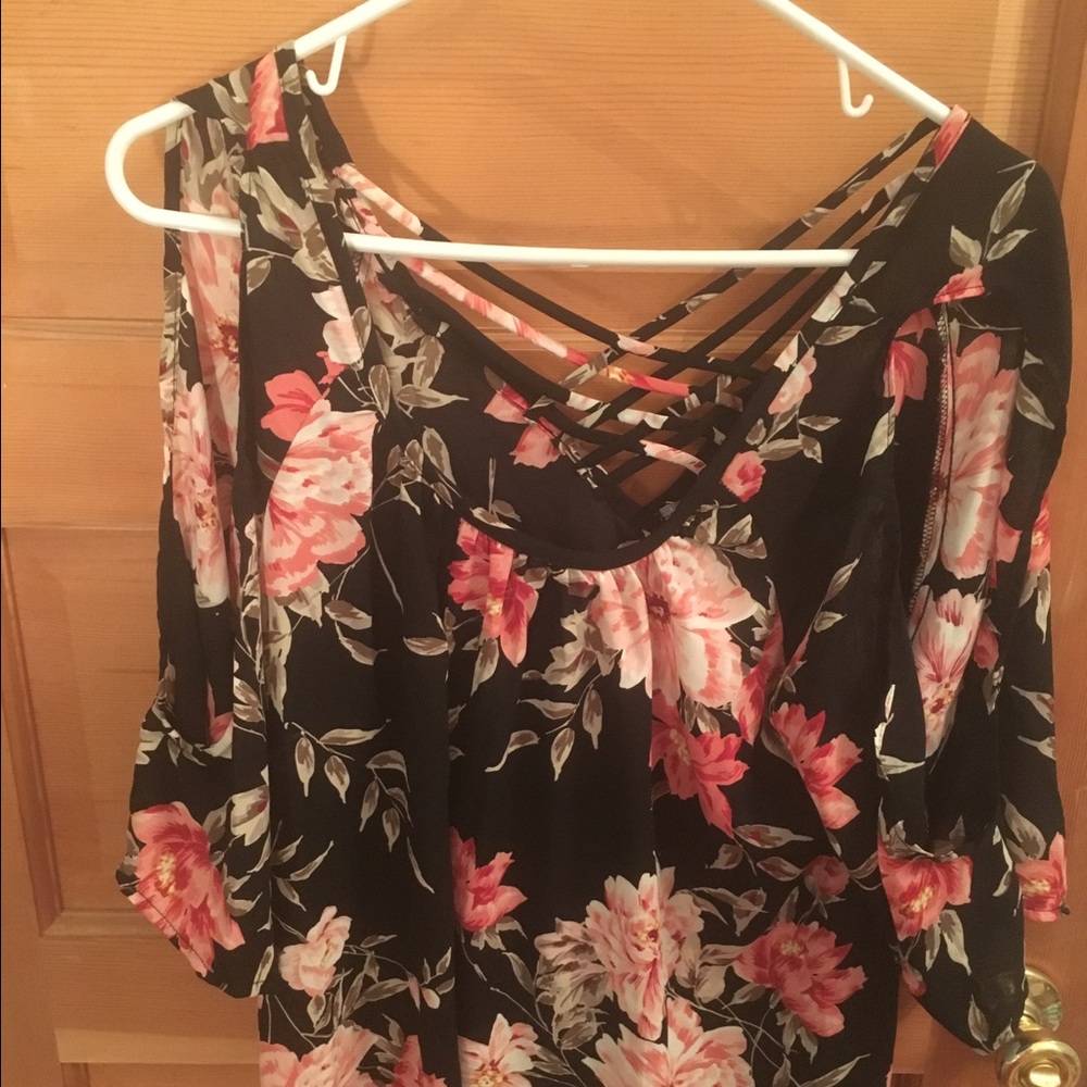 Floral open shoulder top
