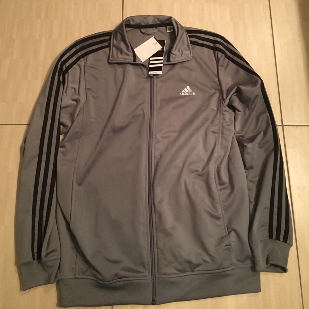 Gray with black stripe zip up jacket by Adidas