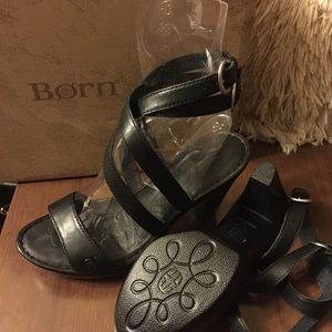 Born black leather ankle wrap sandals