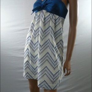 BCBG blue empire waist dress with chevron pattern