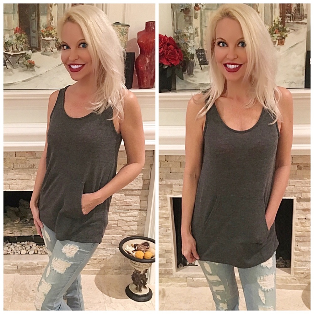 Hi lo charcoal front pocket tunic/tank! LAST ONE - Picture 3 of 4