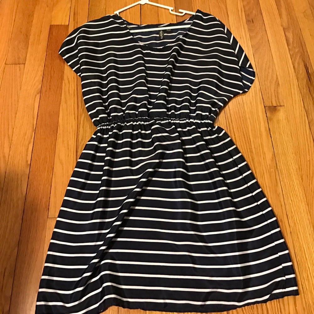 Navy and white striped dress