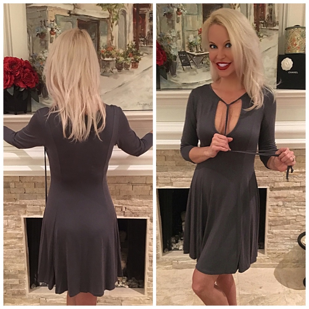 Modal steel gray front tie dress! - Picture 2 of 3