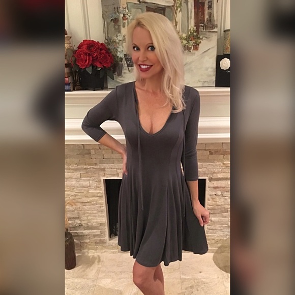 Modal steel gray front tie dress! - Picture 3 of 3