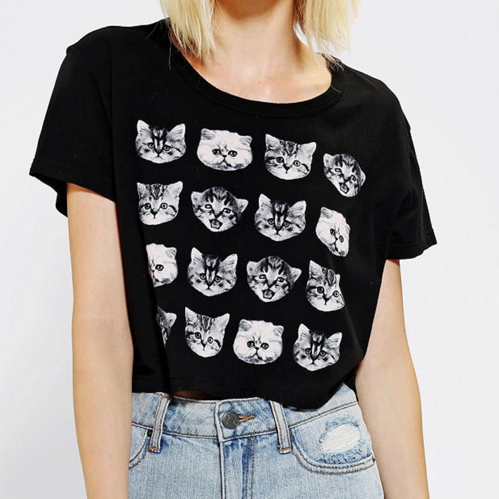 UO Truly Madly Deeply Cats Crop Top