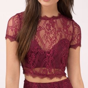 Red Eyelet Lace Crop Top