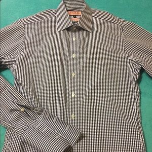 Thomas Pink Slim Fit Navy Gingham Dress Shirt