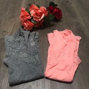 2 Basic Lace Tank Tops - Grey and Peach Pink