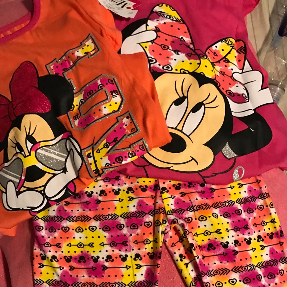 2 Disney Minnie Mouse shirts and one Disney pants.