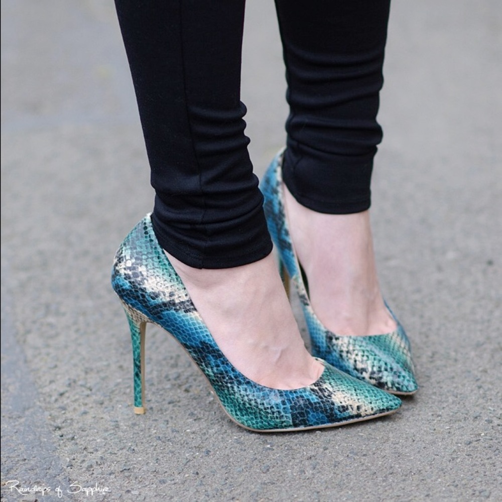 Topshop Blue Snakeskin Heels
