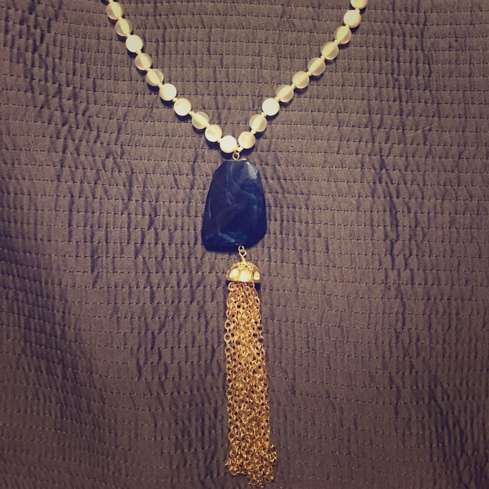 Navy stone beaded long necklace