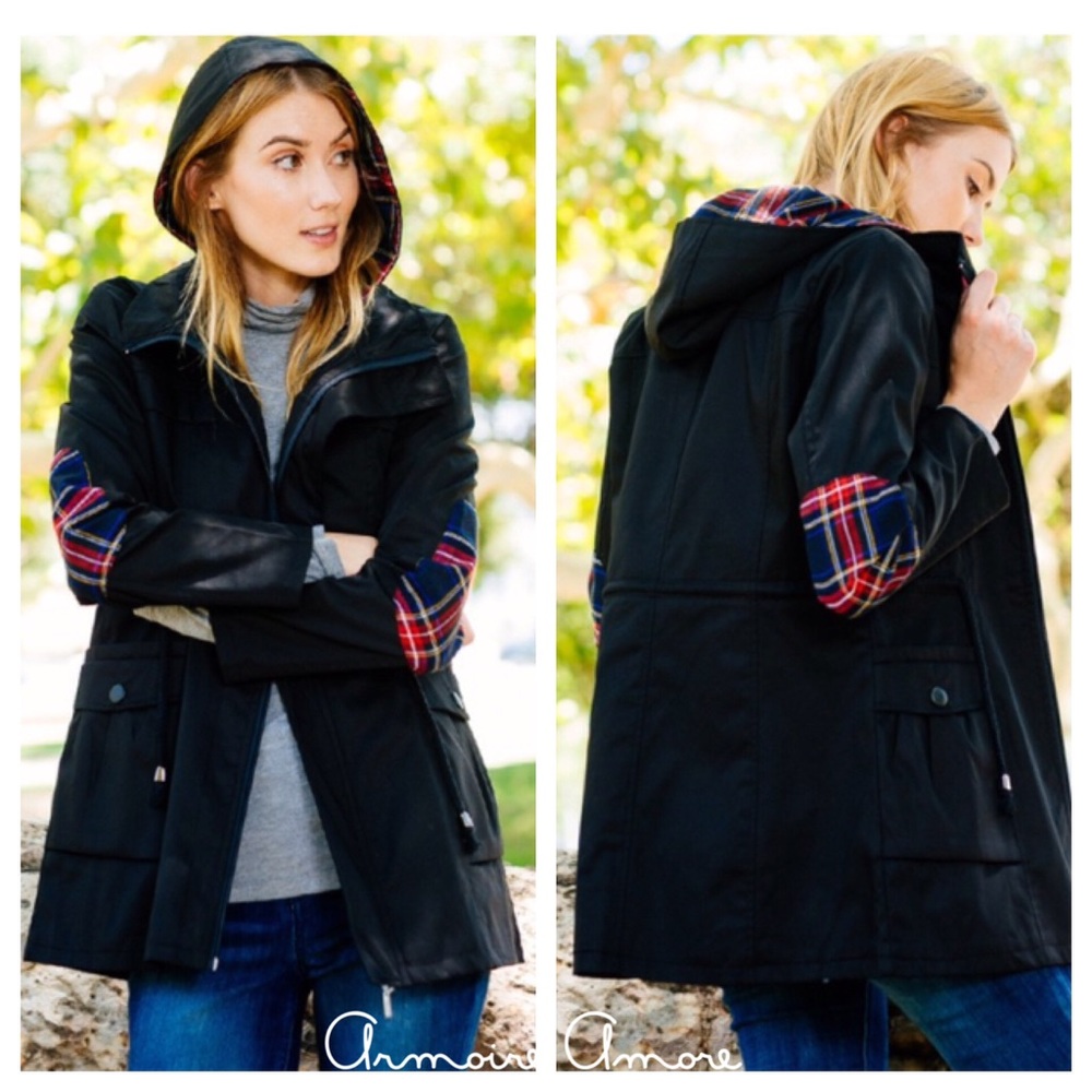 Black Military Jacket with Plaid Details!