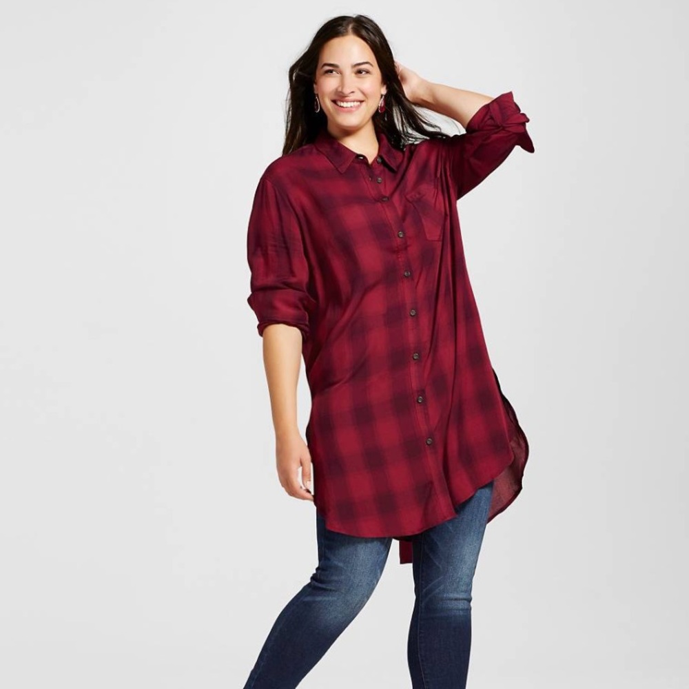 Women's Plus Size Plaid Button down Tunic