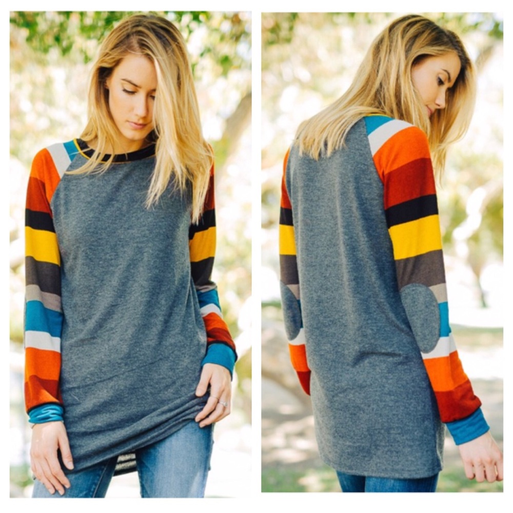Long sleeve contrast stripe top, elbow patches!!!