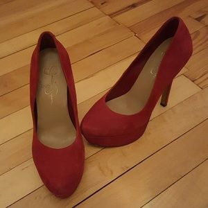 Jessica Simpson Waleo Red Suede Platform Pumps