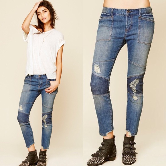 Free People Denim - Free People Rugged Seamed Moto Skinny