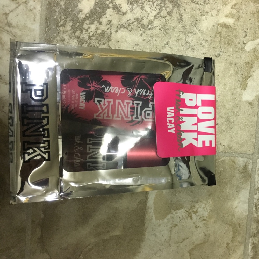 Pink body lotion and spray