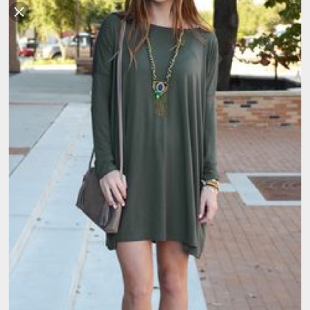 NWT Olive Green Long Sleeve Piko Dress