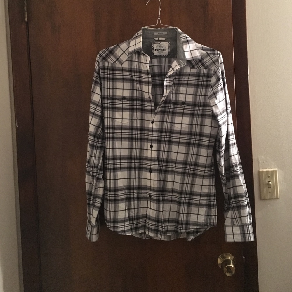 Black and White Plaid Men's Express Button Down