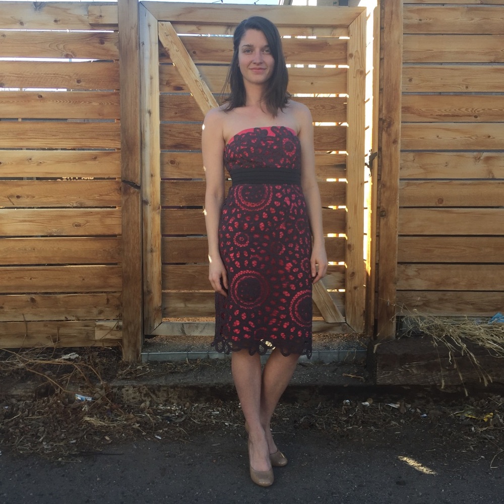 Anthropologie Floreat Crochet Charcoal Coral Dress