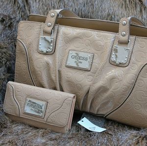 GUESS Tan Handbag and Matching Wallet