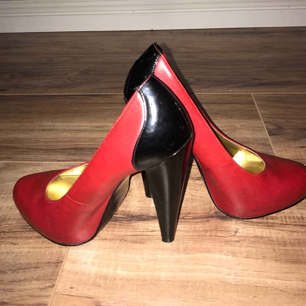 Cathy jean red leather and black heel.