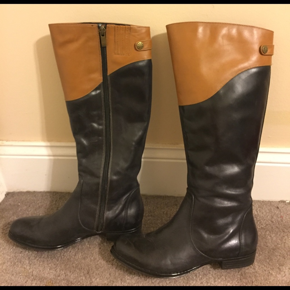 Isaac Mizrahi Black & Cognac Leather Riding Boots