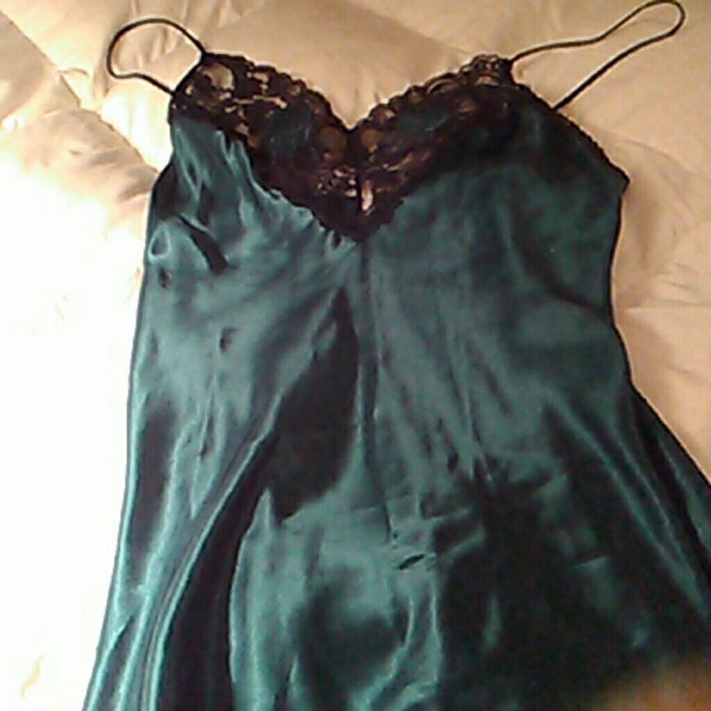 Silky polyester blue and black lace chemise