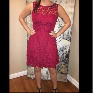 Red lace bridesmaids dress