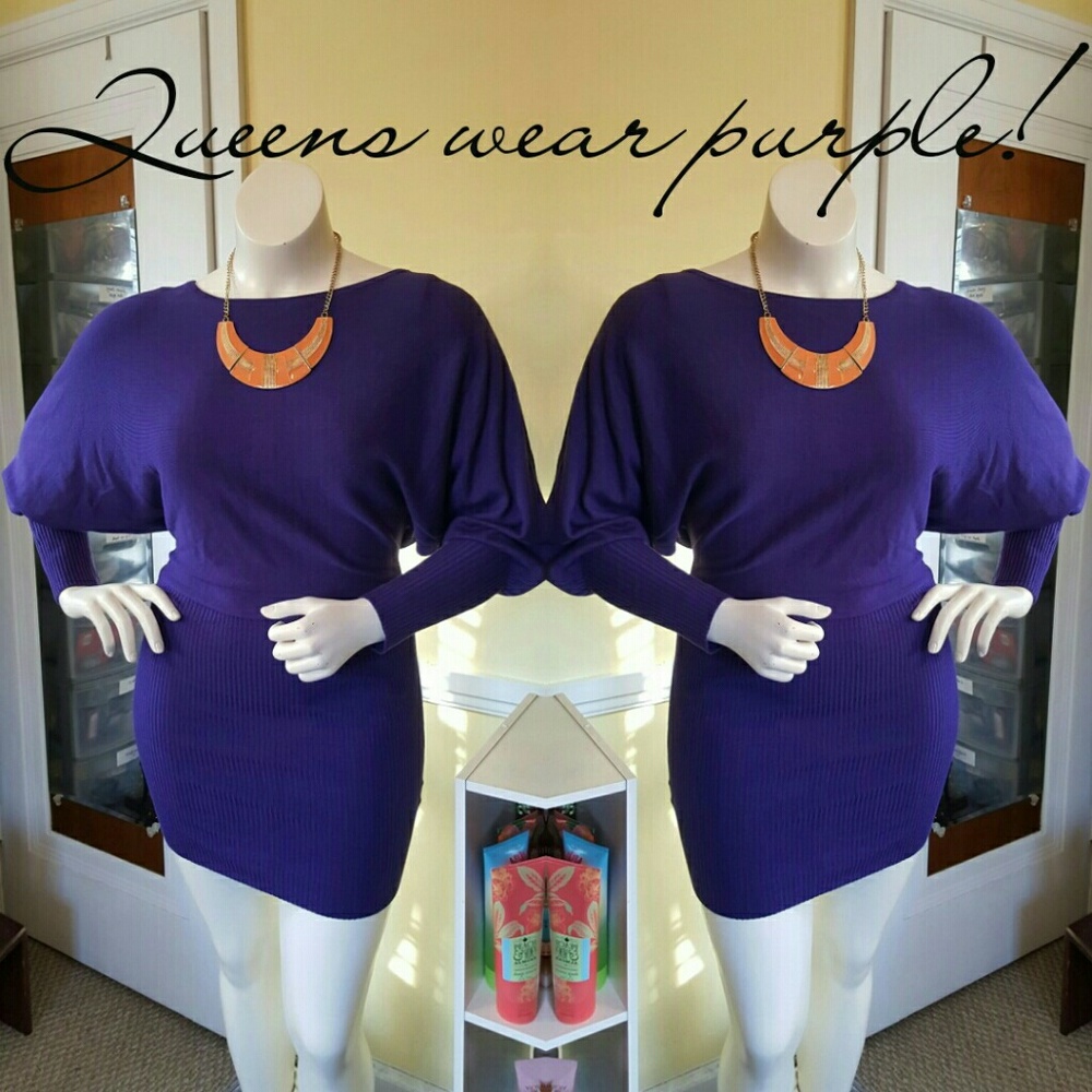 Purple sweater dress.